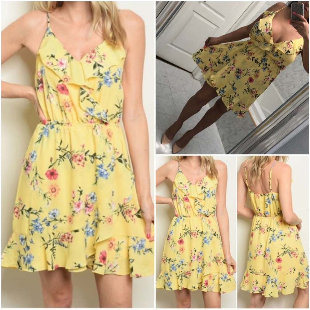 YELLOW FLORAL SUN DRESS - Picture 1 of 8